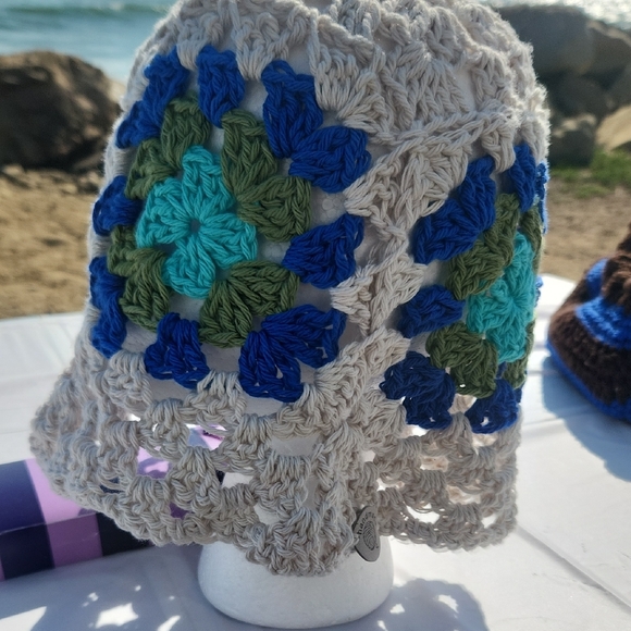 Handmade Crochet Granny Square XL Cotton Unisex Bucket Hat - Picture 11 of 15